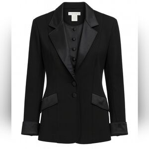 Peggy Martin Black Merino Wool Blazer Jacket | Size 2 | Satin Trim | Made